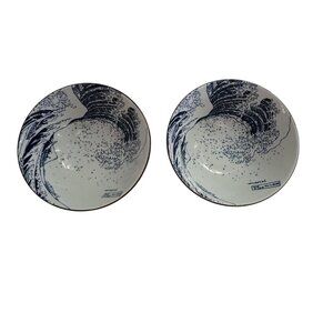 Mino Ware HOKUSAI Great Wave Big Wave Fuji‎ Ukiyoe Porcelain Bowls  Japan lot of